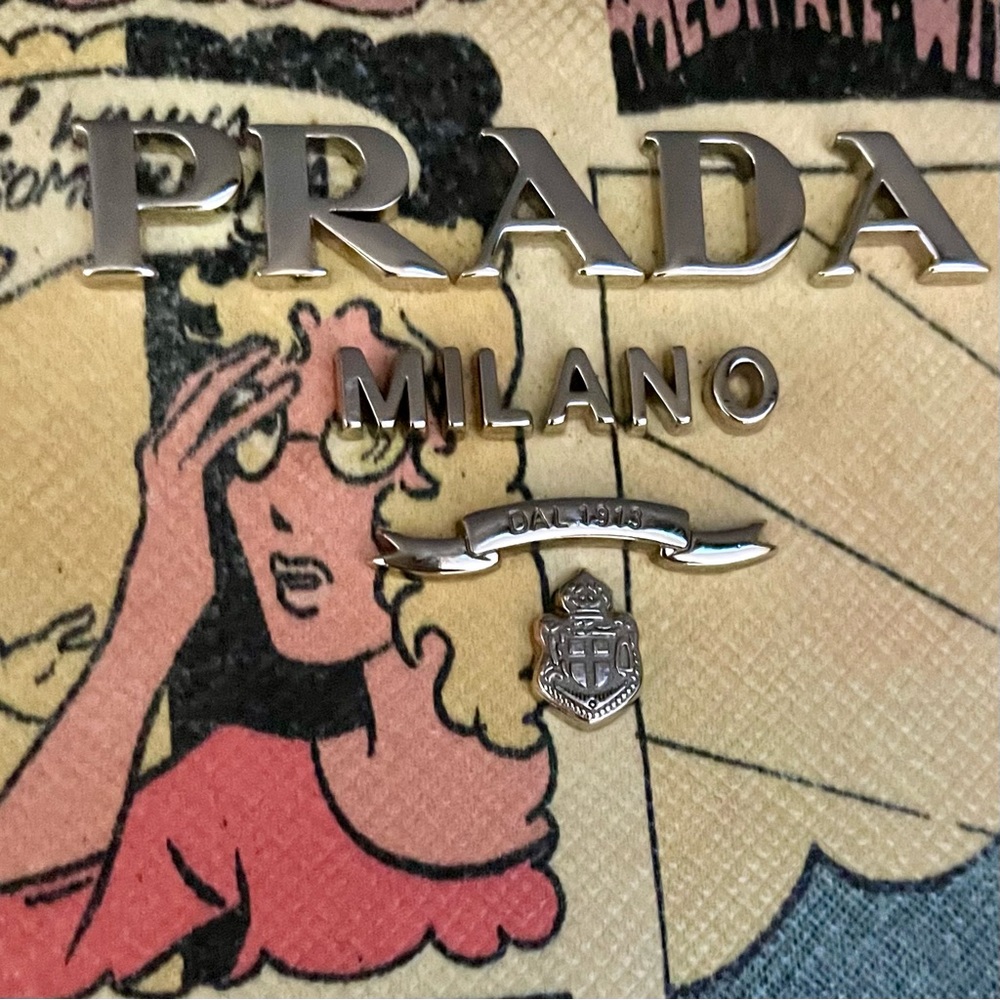 PRADA GLACE CALFSKIN COMIC PRINT LIGHT FRAME SHOULDER BAG